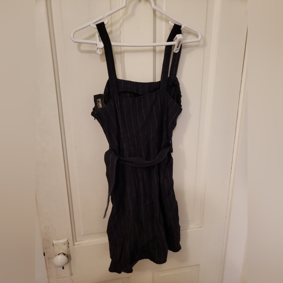 Belted Pinstripe Dress with Button Accents - Picture 2 of 8